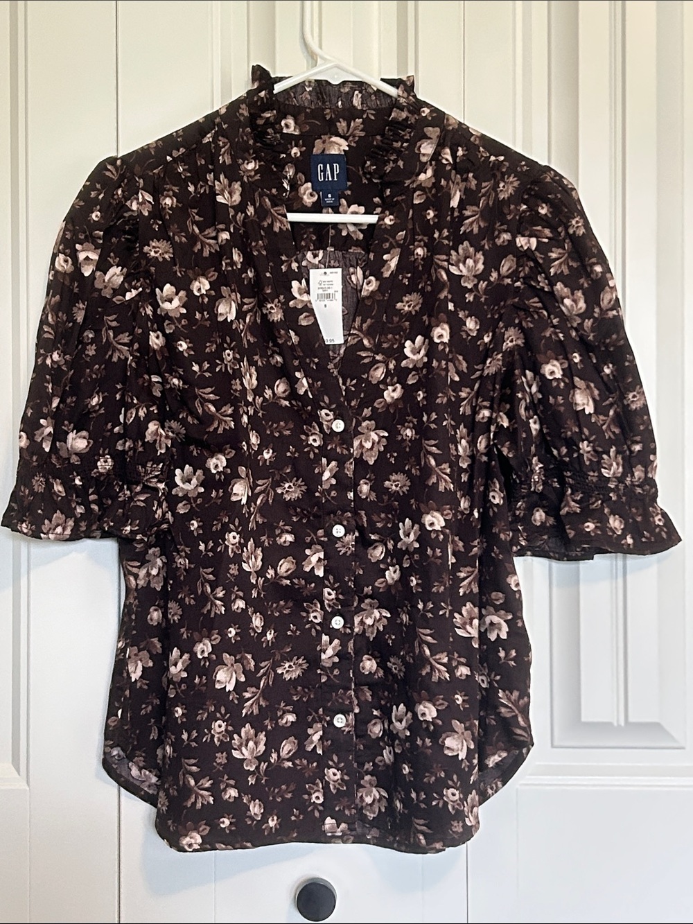 GAP Brown Floral Puff Sleeve Button-Down Blouse